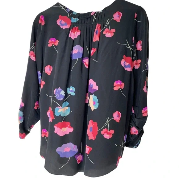 Rebecca Taylor Silk Black Floral Smocked Pleated Blouse Top 4 - Picture 8 of 8
